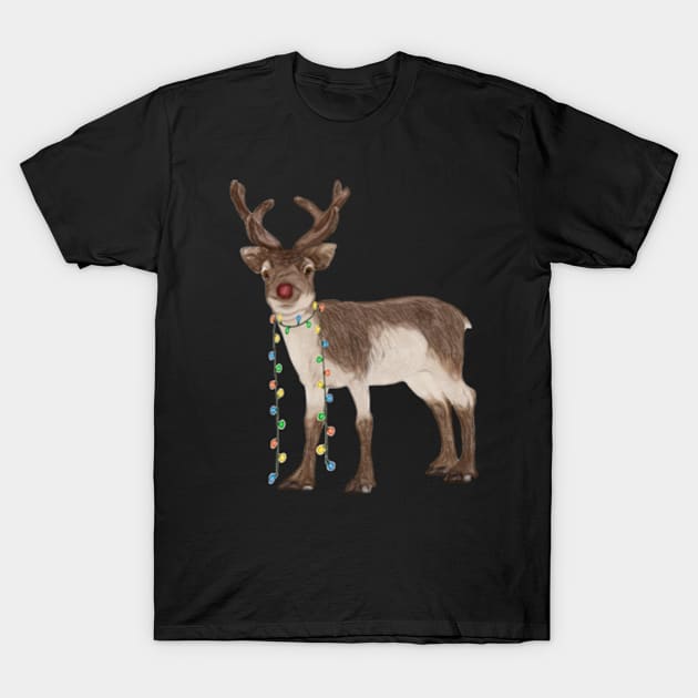 Red Nosed Reindeer Art T-Shirt by NikkiBear67